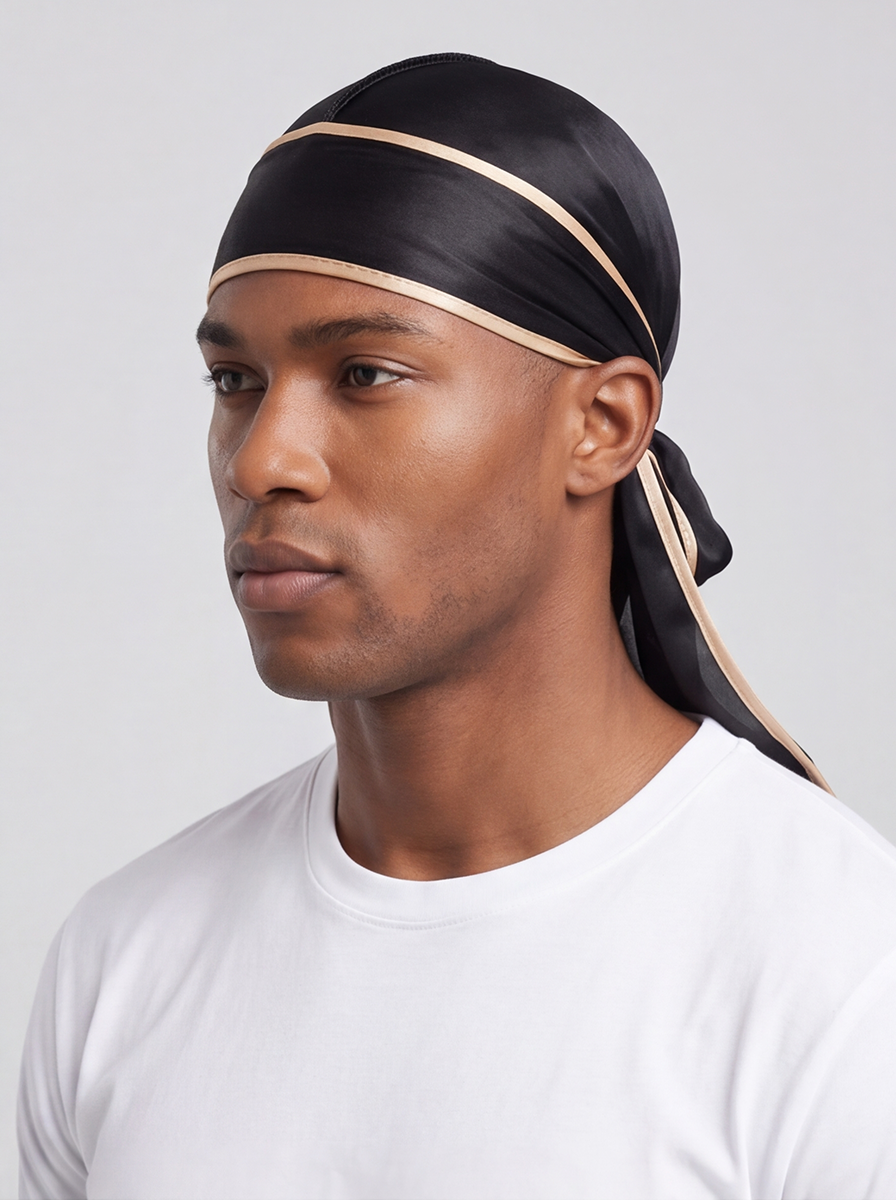Duraj Black & Gold Satin Durag | OZ Durag