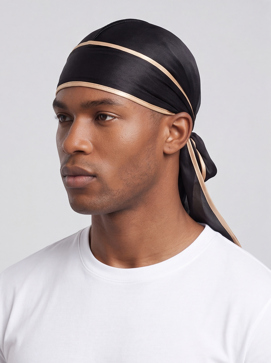 Black & Gold Satin Durag